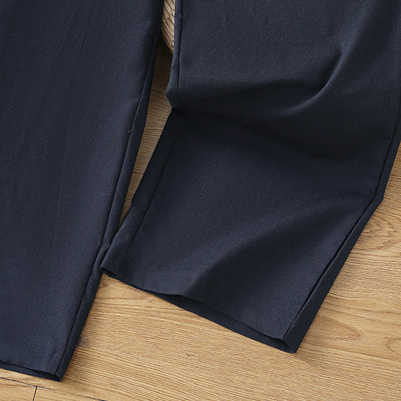 Casual Hollow Lace Waistband Design Women's Cotton Linen Wide Leg Pants With Pockets