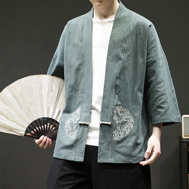 Tactile Cotton Linen Frog Button Meditation Kimono Jacket