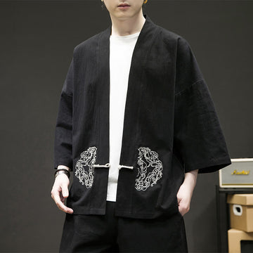 Tactile Cotton Linen Frog Button Meditation Kimono Jacket