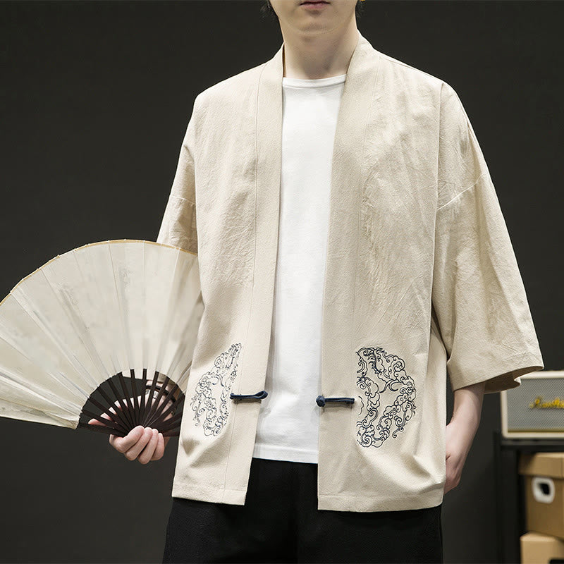 Tactile Cotton Linen Frog Button Meditation Kimono Jacket