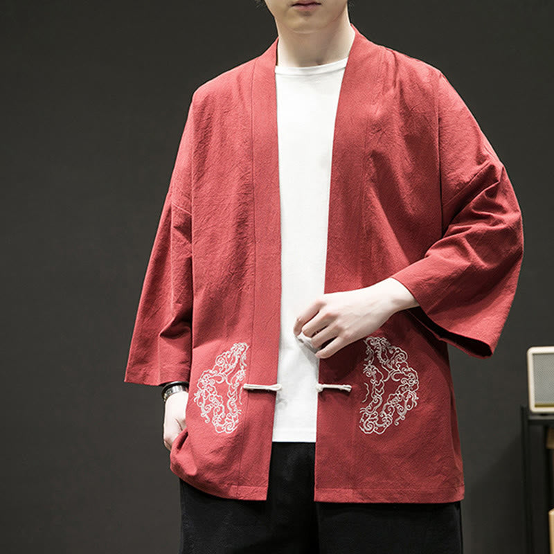 Tactile Cotton Linen Frog Button Meditation Kimono Jacket