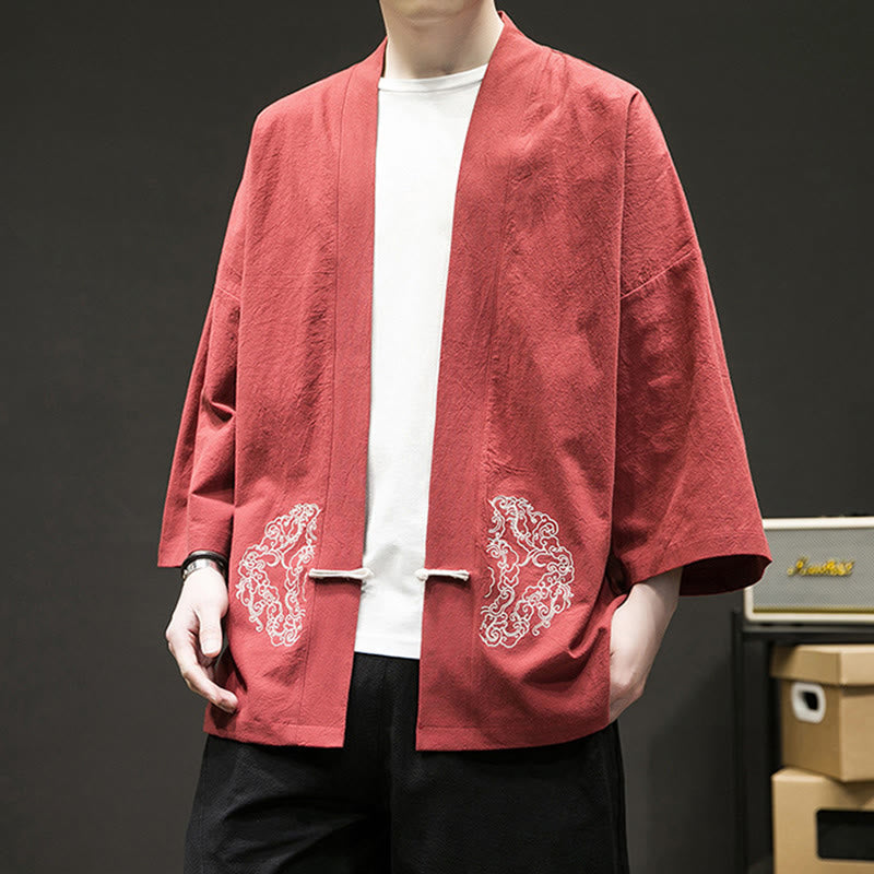 Tactile Cotton Linen Frog Button Meditation Kimono Jacket