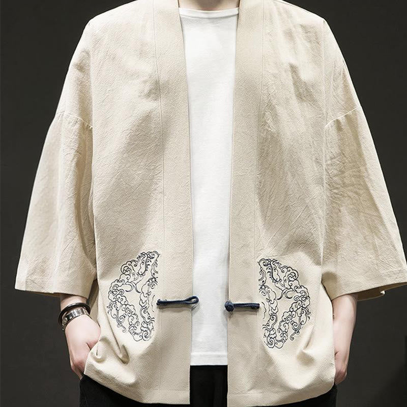 Tactile Cotton Linen Frog Button Meditation Kimono Jacket