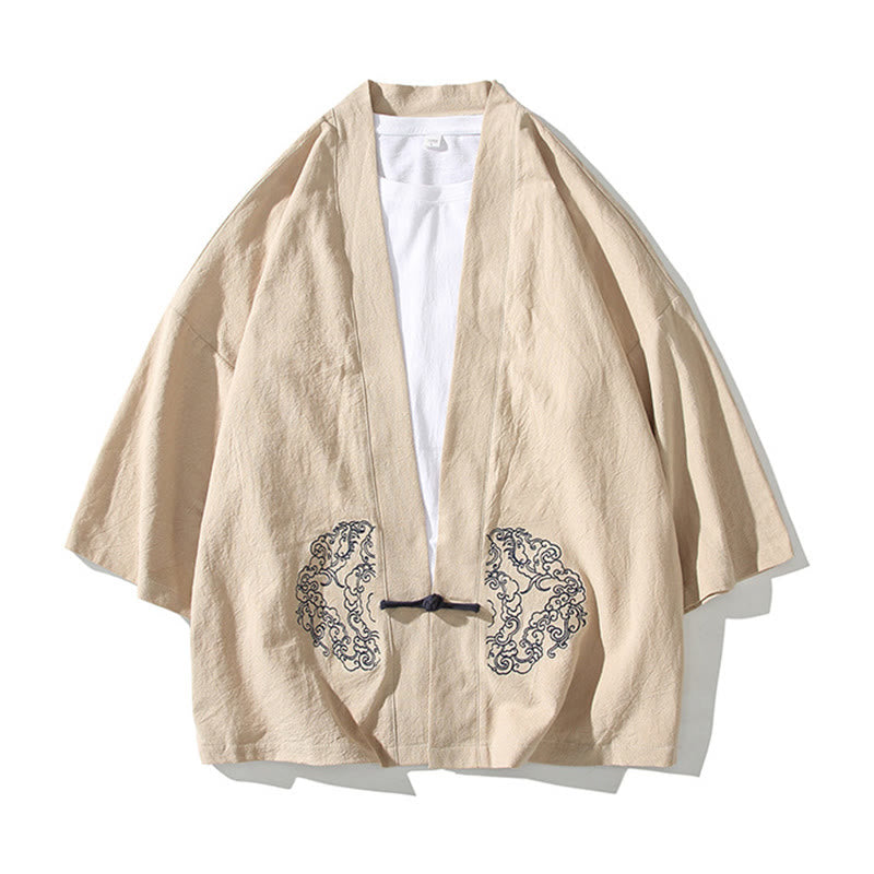 Tactile Cotton Linen Frog Button Meditation Kimono Jacket