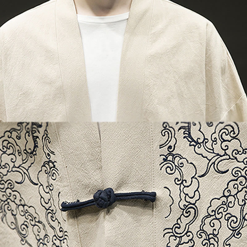 Tactile Cotton Linen Frog Button Meditation Kimono Jacket