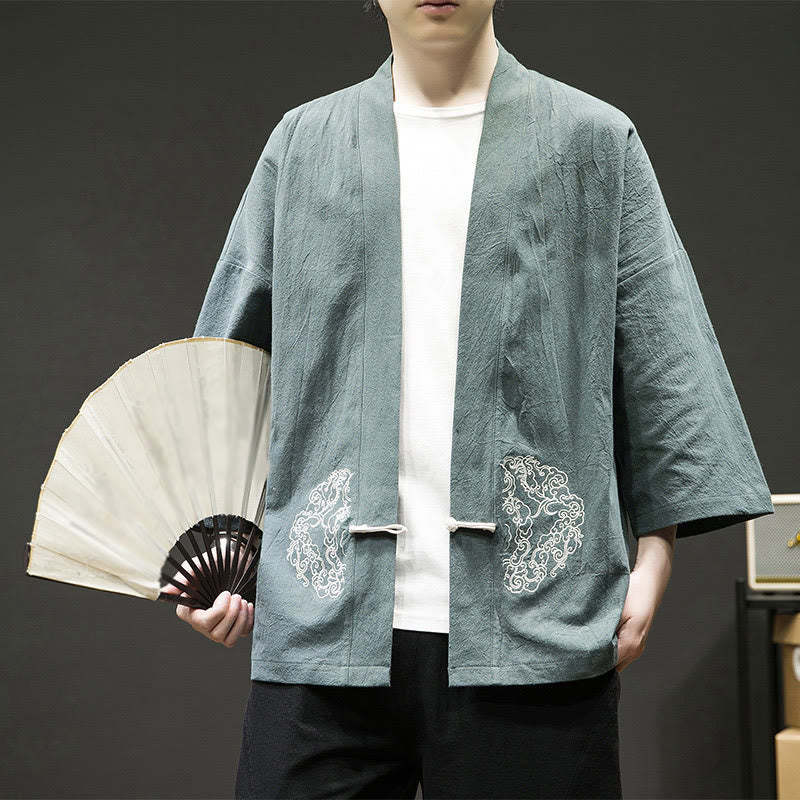 Tactile Cotton Linen Frog Button Meditation Kimono Jacket
