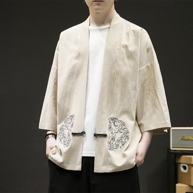 Tactile Cotton Linen Frog Button Meditation Kimono Jacket