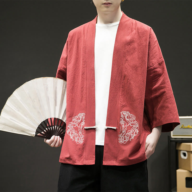 Tactile Cotton Linen Frog Button Meditation Kimono Jacket