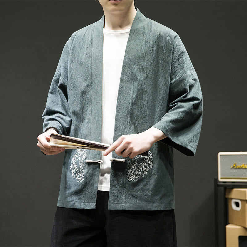 Tactile Cotton Linen Frog Button Meditation Kimono Jacket
