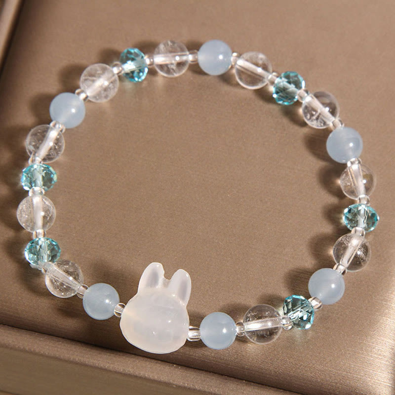 Natural Rabbit Aquamarine White Crystal Healing Bracelet