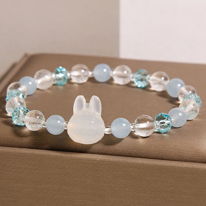 Natural Rabbit Aquamarine White Crystal Healing Bracelet
