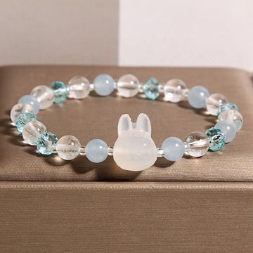 Natural Rabbit Aquamarine White Crystal Healing Bracelet