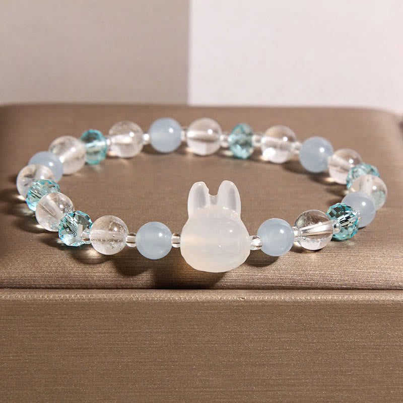 Natural Rabbit Aquamarine White Crystal Healing Bracelet