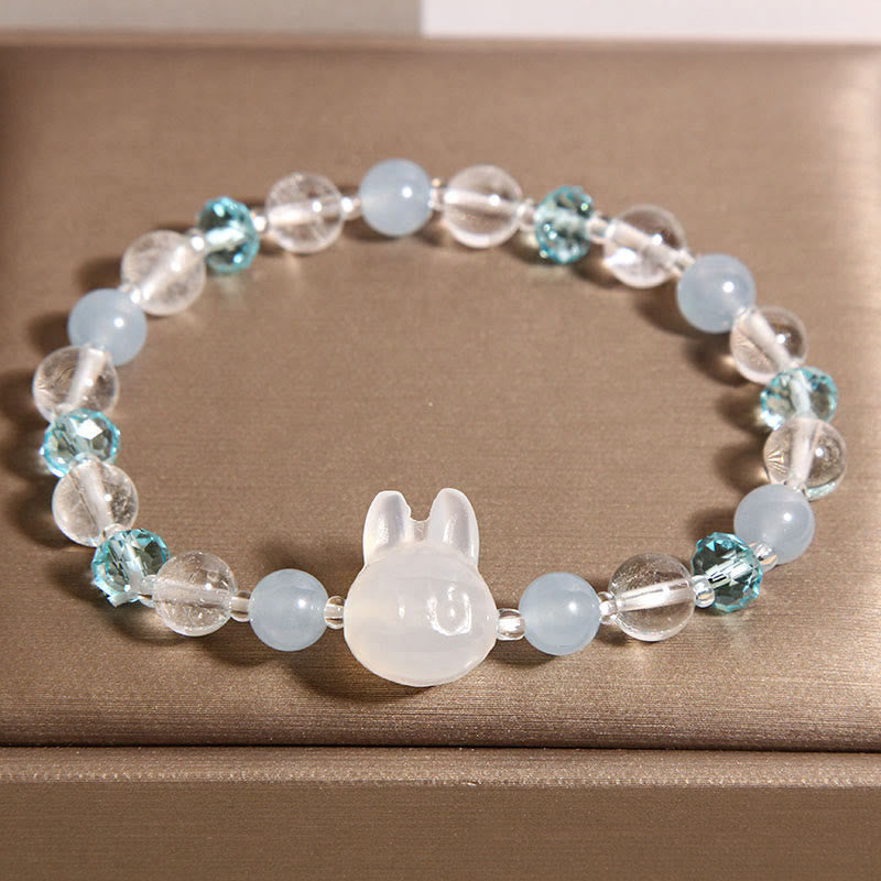 Natural Rabbit Aquamarine White Crystal Healing Bracelet