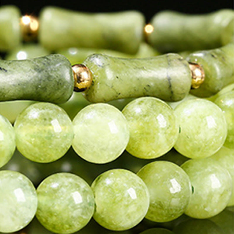 Retro Multilayer Lily of the Valley Bamboo Green Chalcedony Strength Bracelet
