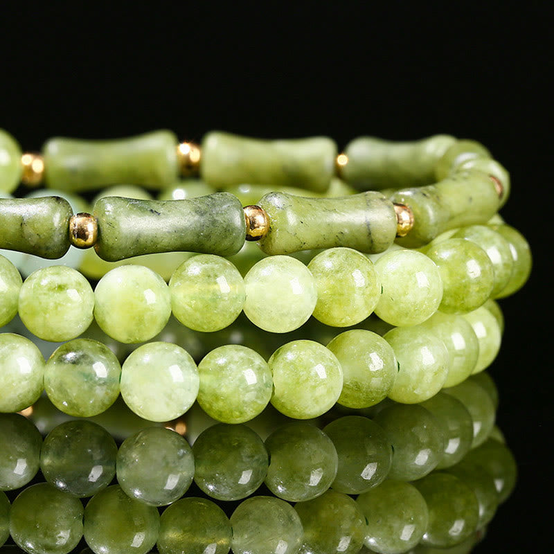 Retro Multilayer Lily of the Valley Bamboo Green Chalcedony Strength Bracelet