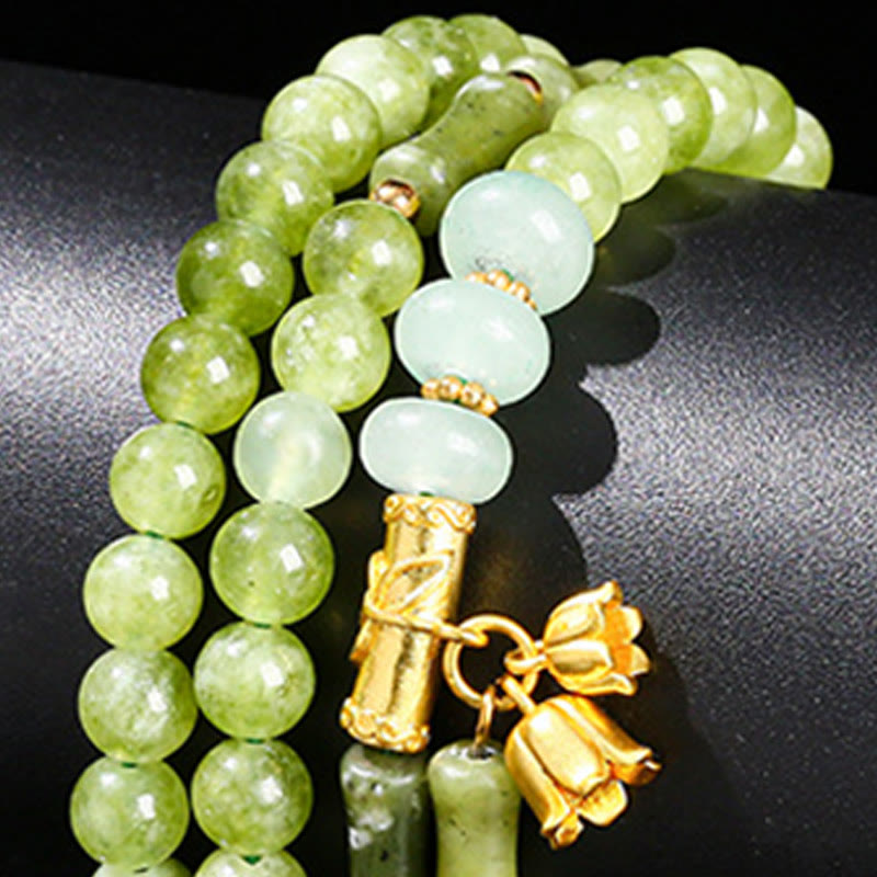 Retro Multilayer Lily of the Valley Bamboo Green Chalcedony Strength Bracelet