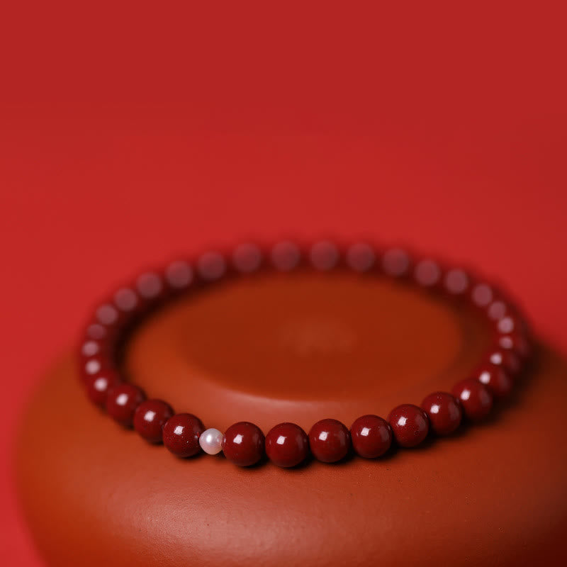 Cinnabar Jade Gold & Sterling Silver Wu Lou Gourd Pearl Beaded Bracelet