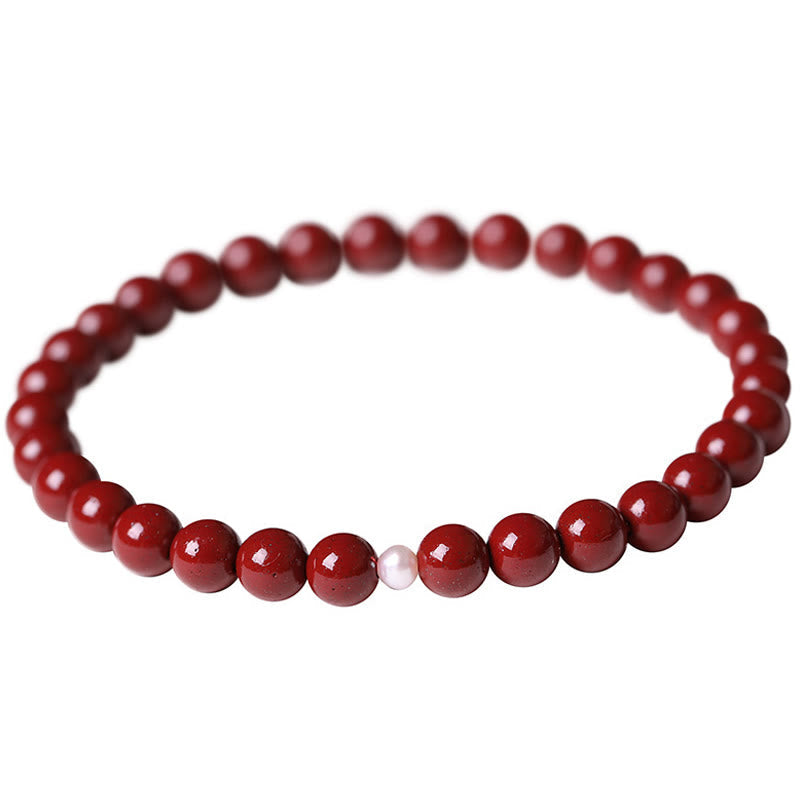 Cinnabar Jade Gold & Sterling Silver Wu Lou Gourd Pearl Beaded Bracelet