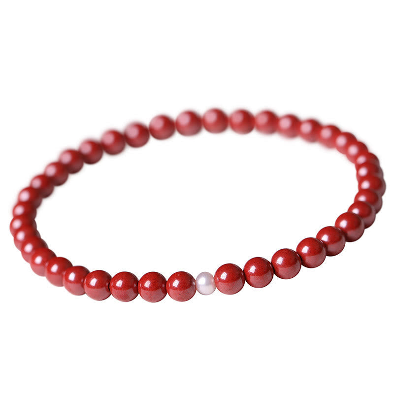 Cinnabar Jade Gold & Sterling Silver Wu Lou Gourd Pearl Beaded Bracelet