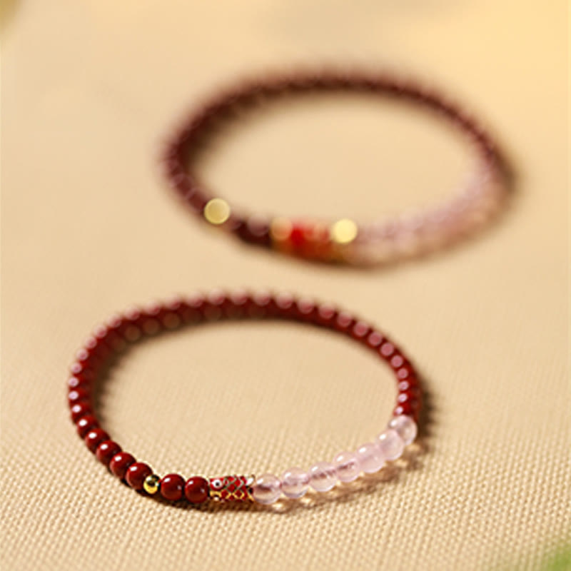 Natural Cinnabar Pink Crystal Strawberry Quartz Lucky Koi Fish Blessing Bracelet