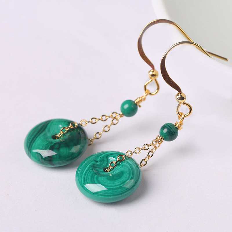 Natural Malachite Ping An Kou Peace Buckle Copper Stud Earrings