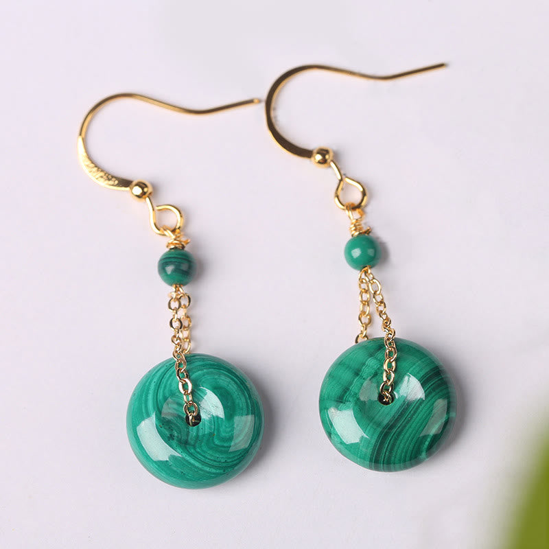 Natural Malachite Ping An Kou Peace Buckle Copper Stud Earrings
