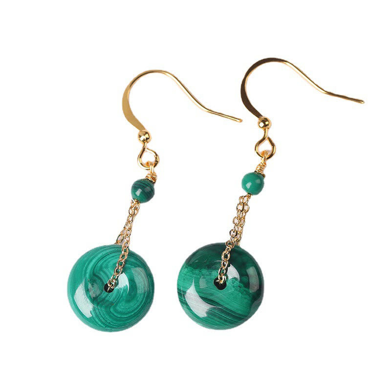 Natural Malachite Ping An Kou Peace Buckle Copper Stud Earrings
