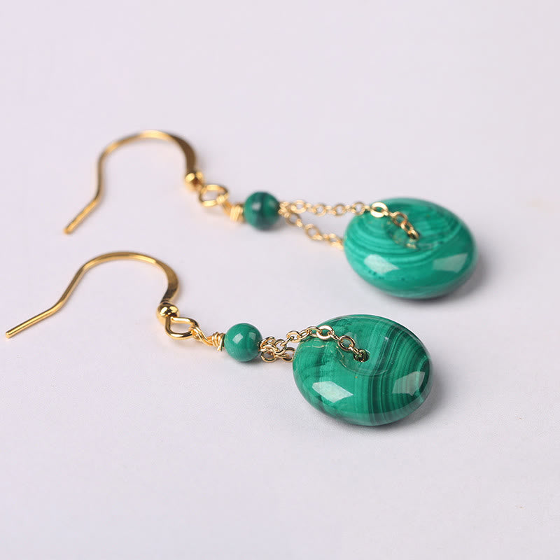 Natural Malachite Ping An Kou Peace Buckle Copper Stud Earrings