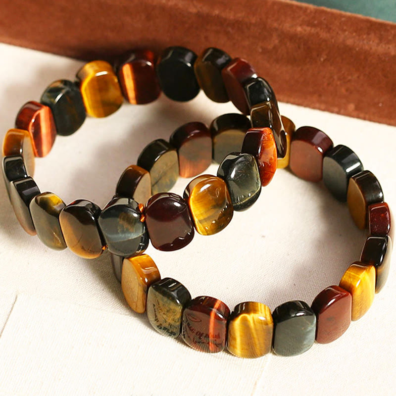 Natural Blue and Red Tiger Eye Oval Bead Strength Bracelet