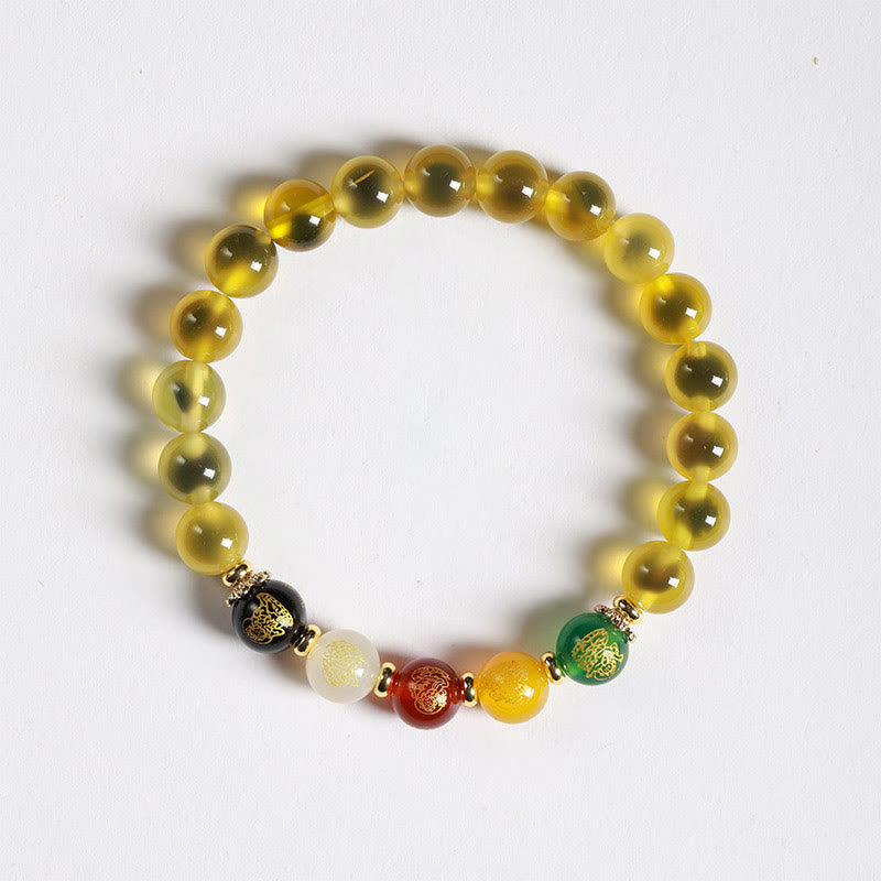 Natural Colorful Candy Agate Beaded Five Gods of Wealth Harmony Bracelet