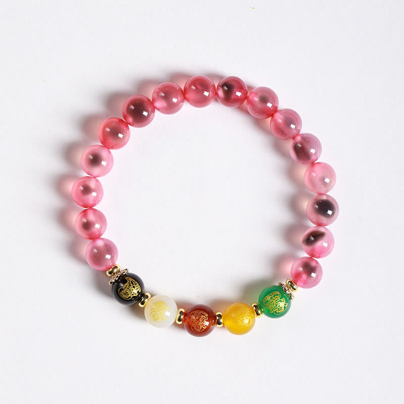 Natural Colorful Candy Agate Beaded Five Gods of Wealth Harmony Bracelet