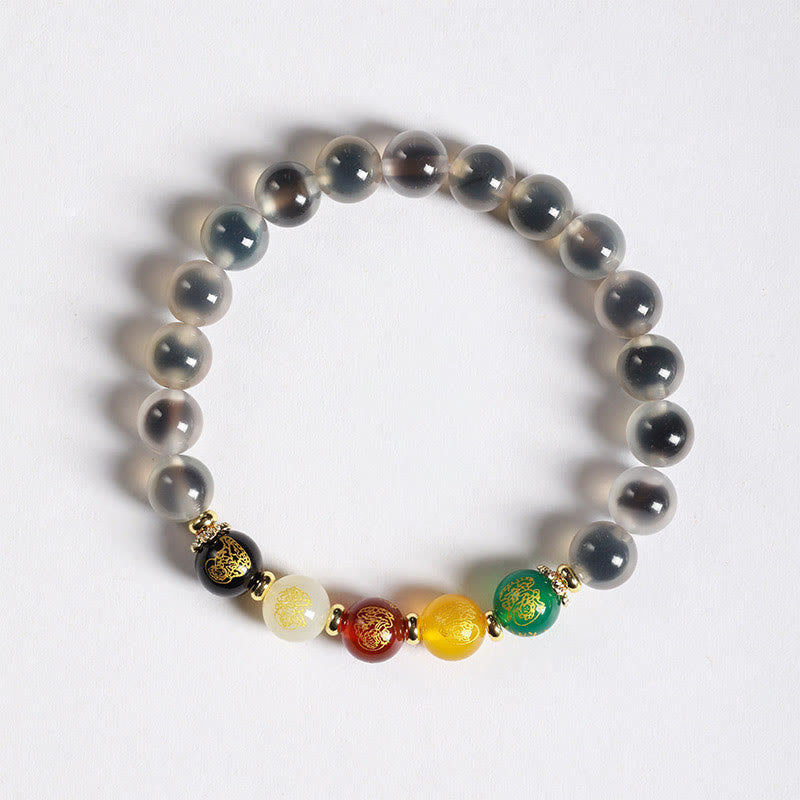Natural Colorful Candy Agate Beaded Five Gods of Wealth Harmony Bracelet