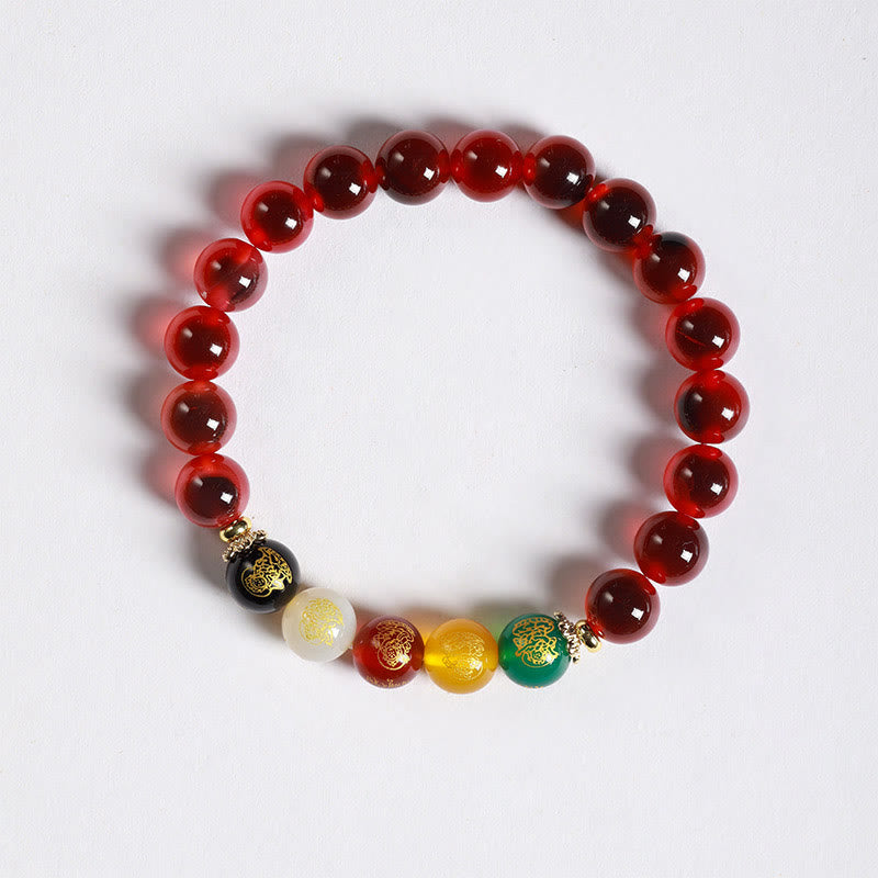 Natural Colorful Candy Agate Beaded Five Gods of Wealth Harmony Bracelet