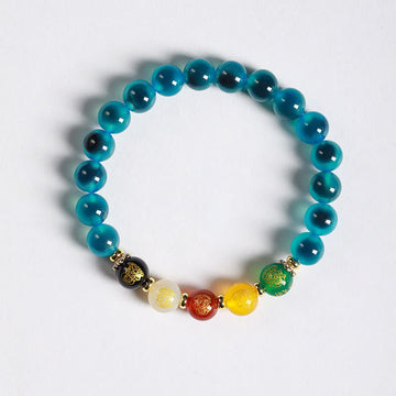 Natural Colorful Candy Agate Beaded Five Gods of Wealth Harmony Bracelet