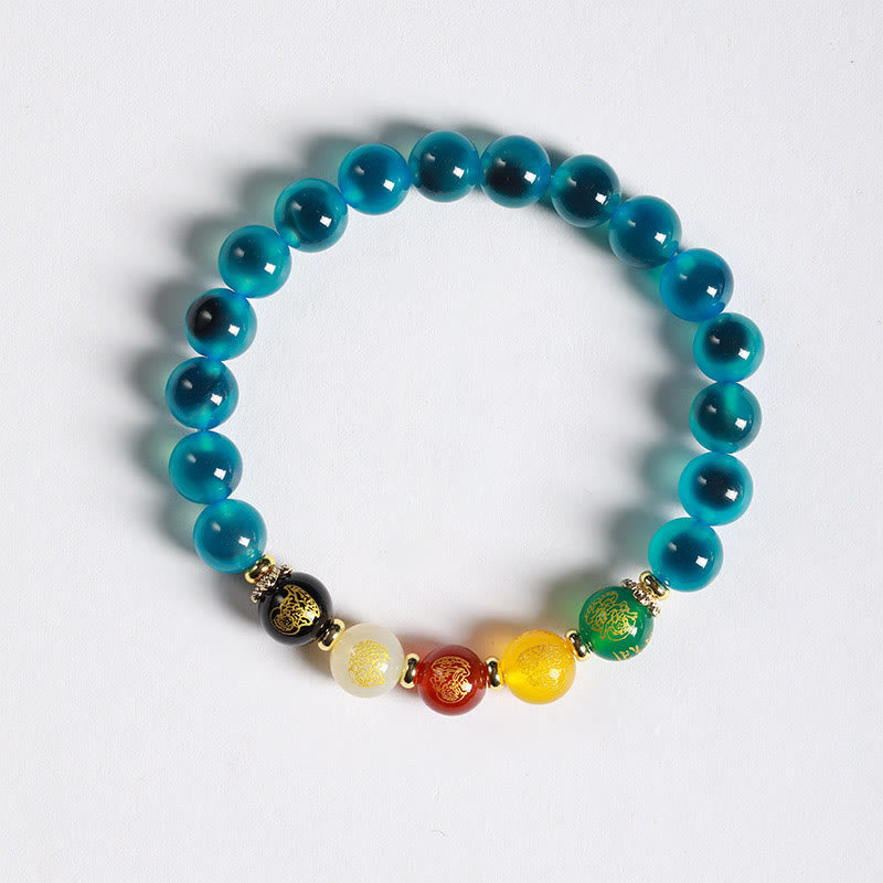 Natural Colorful Candy Agate Beaded Five Gods of Wealth Harmony Bracelet