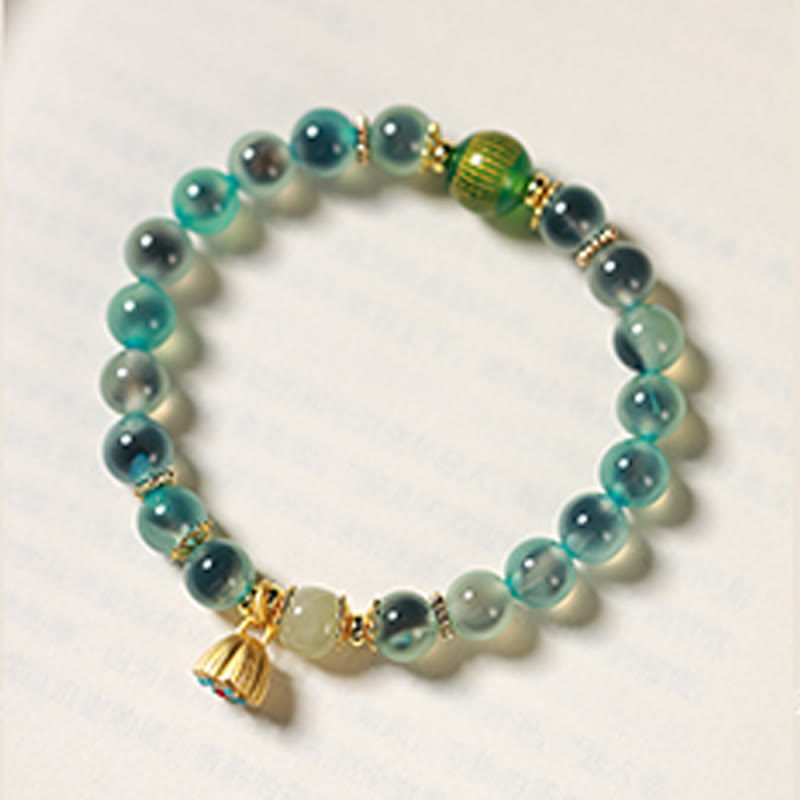 Vibrant Candy Agate Beaded Bracelet with Golden Lotus Pod Charm