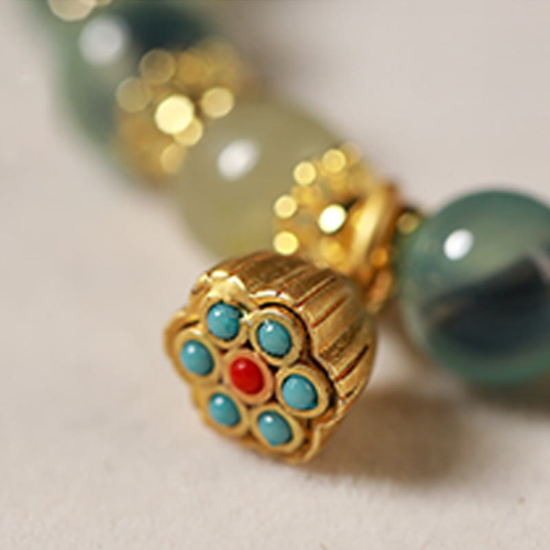 Vibrant Candy Agate Beaded Bracelet with Golden Lotus Pod Charm