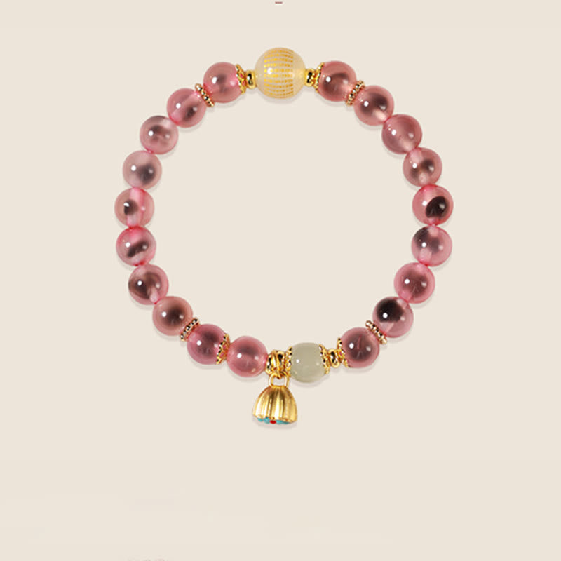 Vibrant Candy Agate Beaded Bracelet with Golden Lotus Pod Charm