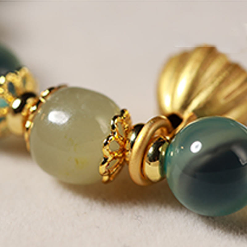Vibrant Candy Agate Beaded Bracelet with Golden Lotus Pod Charm