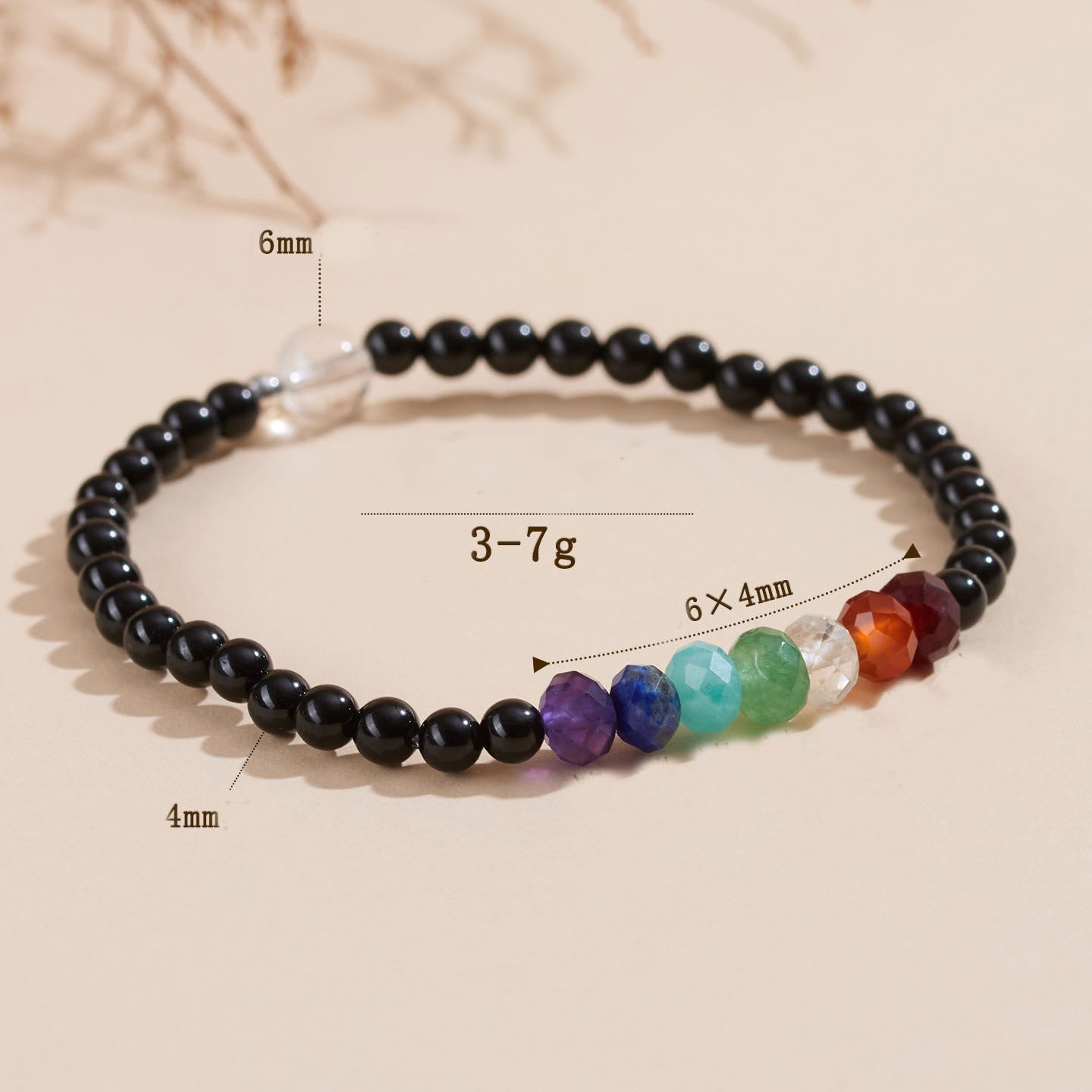 Ultra-fine 4mm Black Tourmaline Colorful Stone Bracelet