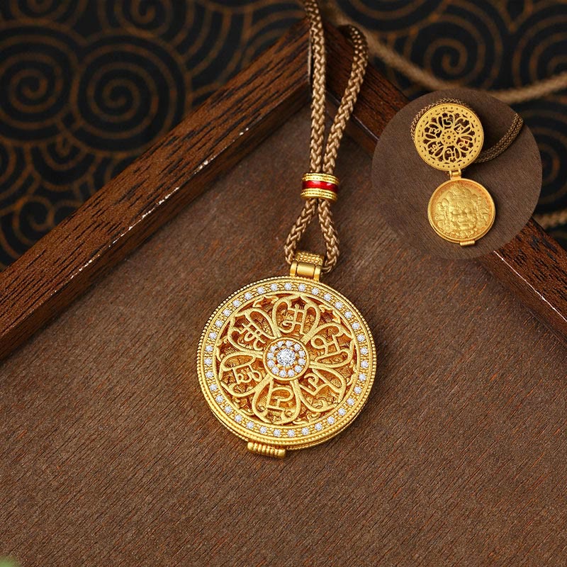 Om Mani Padme Hum Openable Copper Plated Gold Wealth Necklace Pendant