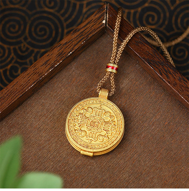 Om Mani Padme Hum Openable Copper Plated Gold Wealth Necklace Pendant