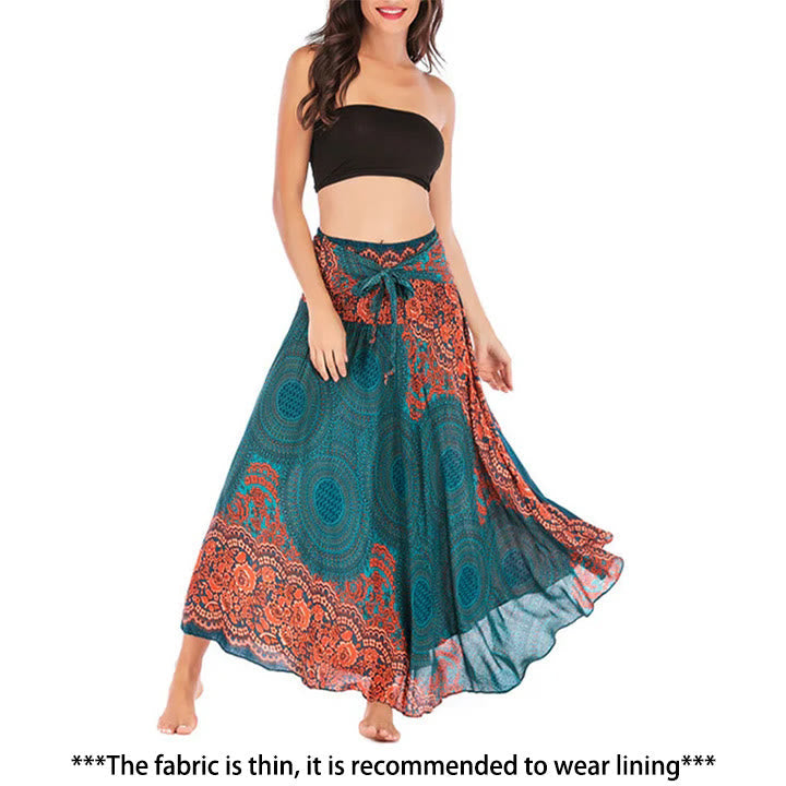 Two Style Wear Bohemian Compass Rose Flower Lace-up Skirt Dress