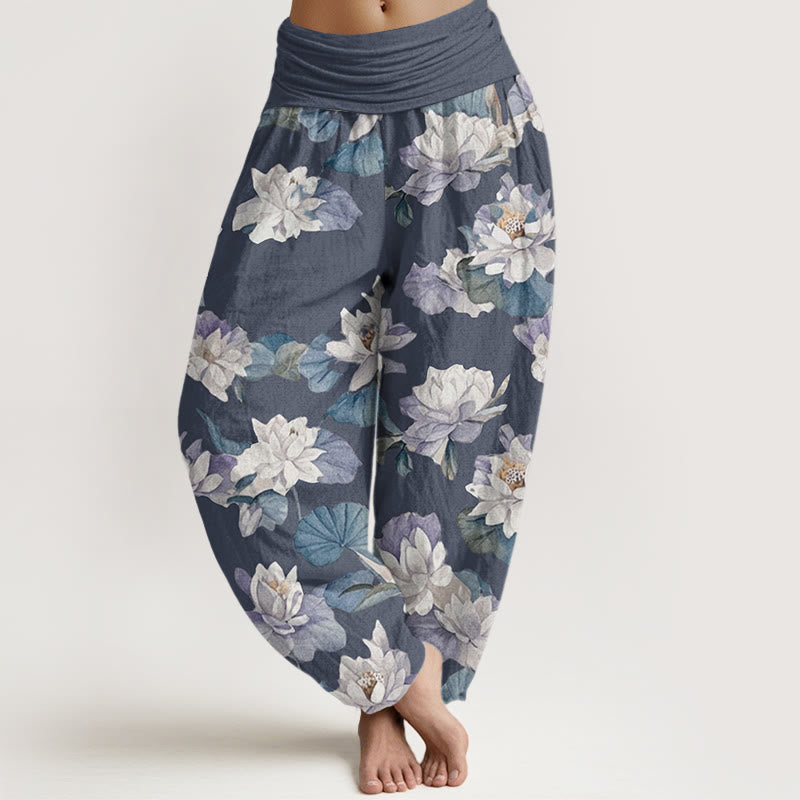 Cotton Lotus Print Harem Pants for Mindful Movement