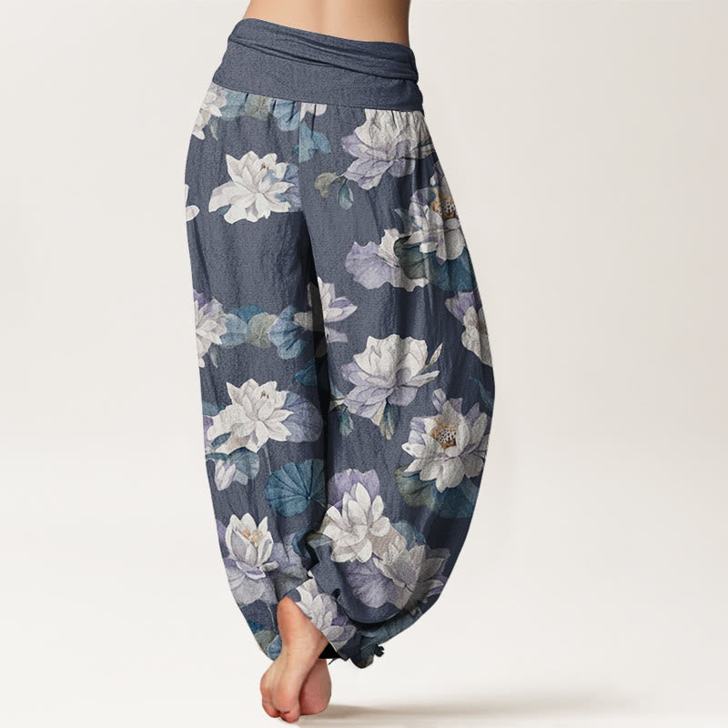 Cotton Lotus Print Harem Pants for Mindful Movement