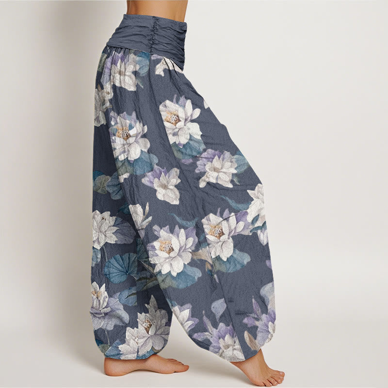 Cotton Lotus Print Harem Pants for Mindful Movement