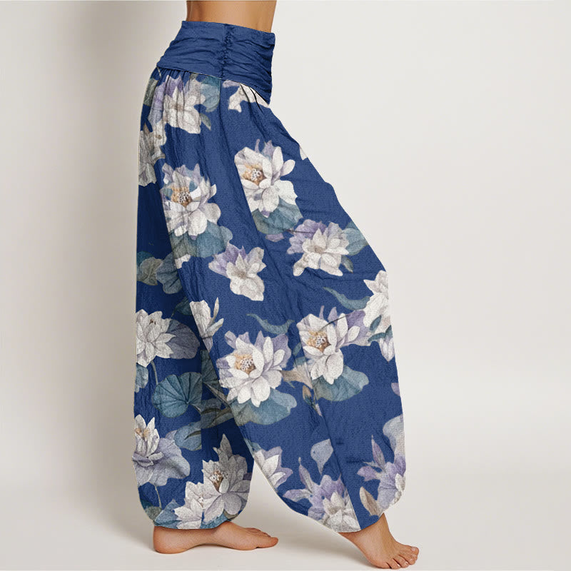 Cotton Lotus Print Harem Pants for Mindful Movement
