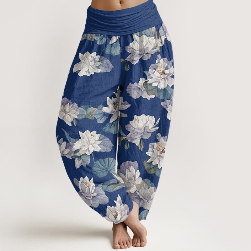 Cotton Lotus Print Harem Pants for Mindful Movement