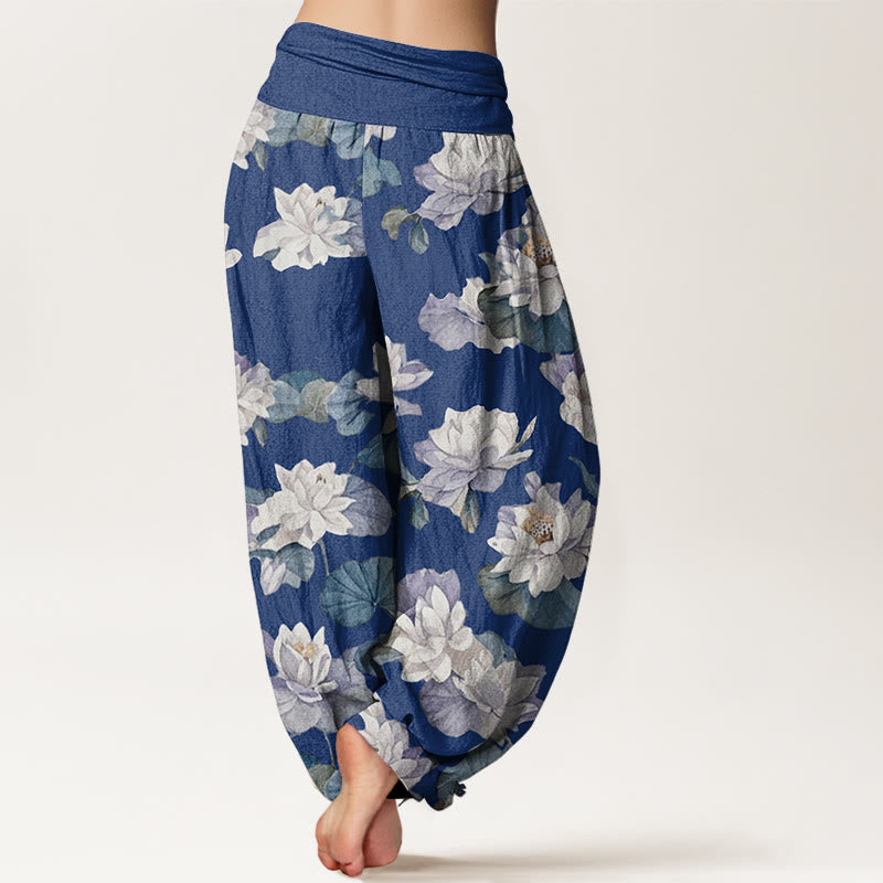 Cotton Lotus Print Harem Pants for Mindful Movement